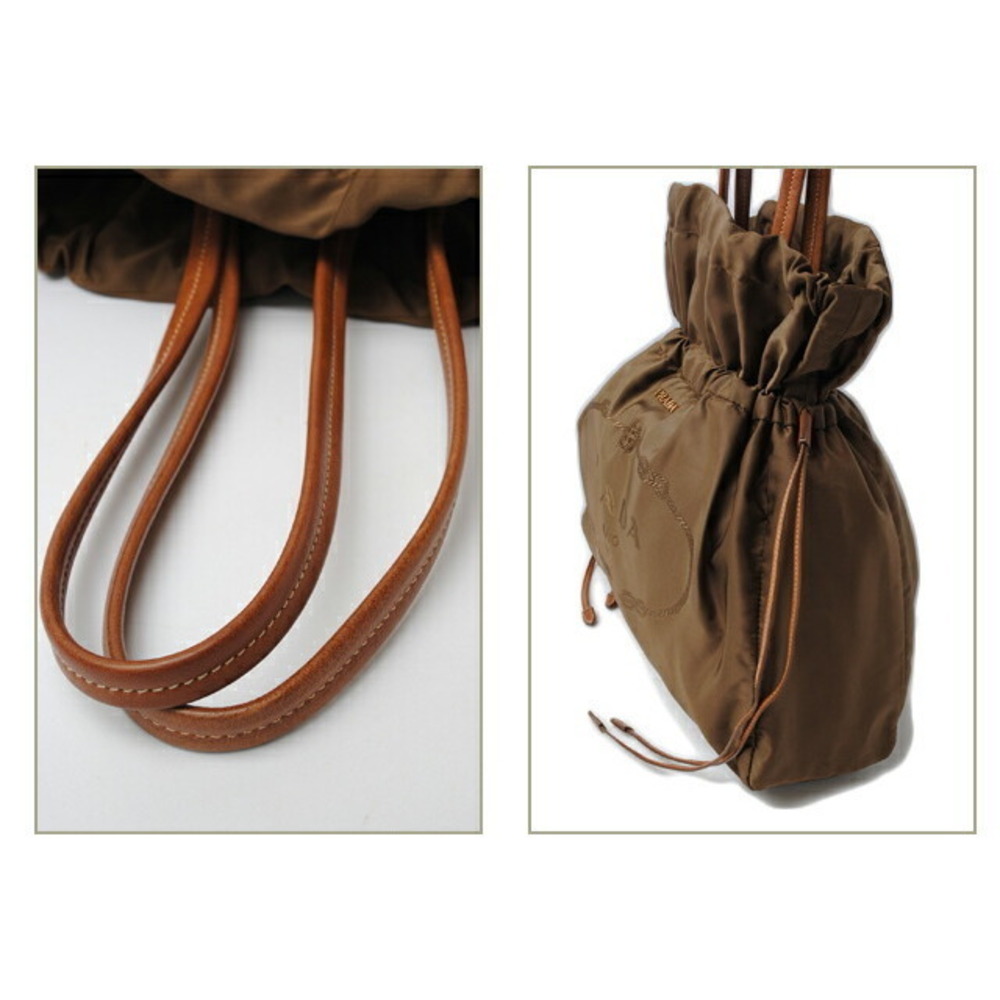 Prada nylon jacquard tote shoulder bag drawstring brown - Picture 4 of 5